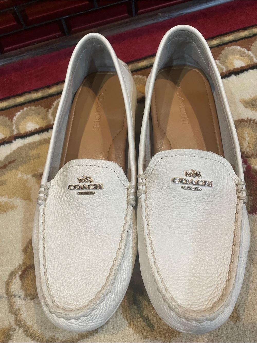 Coach Cream Leather Penny Loafers with Gold-Tone Logo
